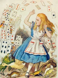 A chuva de cartas, ilustração de «Alice no País das Maravilhas» de Lewis Carroll (1832-98)
